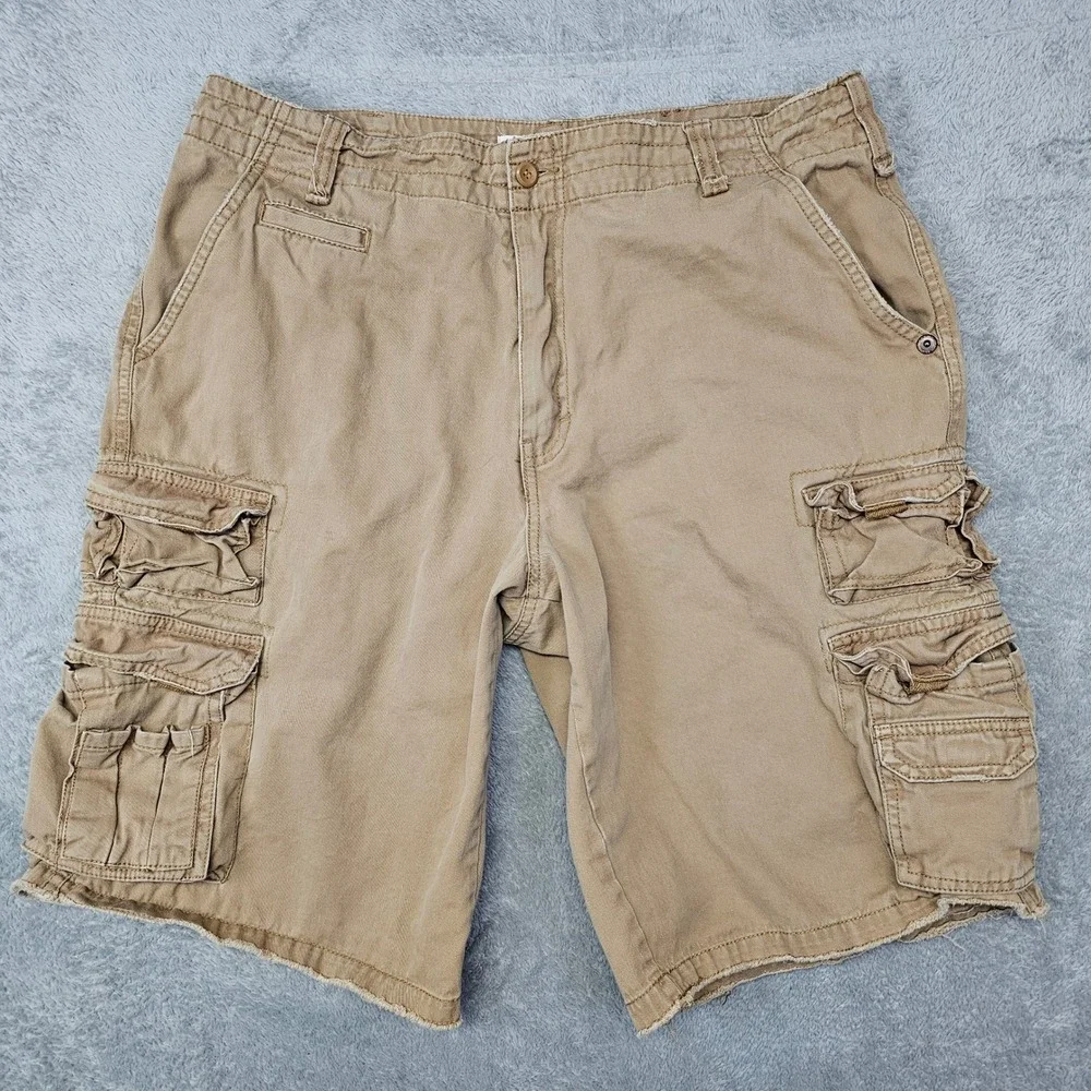 Plugg Y2K Vintage Cargo Shorts Mens 36‎ Khaki Utility Skate Streetwear Grunge